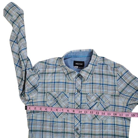 Marmot Women's Plaid Long Sleeve Button Up Shirt Size M Roll Tab Sleeves - Picture 6 of 13
